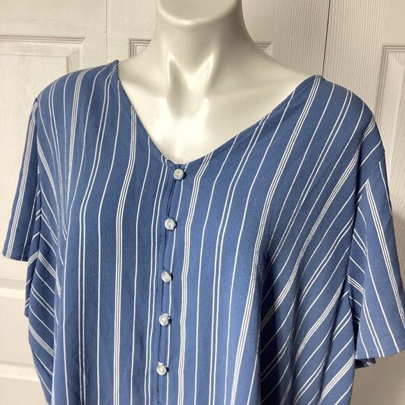 LuLaRoe Blouse Lularoe Striped Blue White Short Sleeve Button Front Top 3XL - Picture 4 of 11